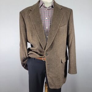 Ron Chereskin Men's Sport Coat Blazer Two‎ Button Brown Herringbone Flannel 46L